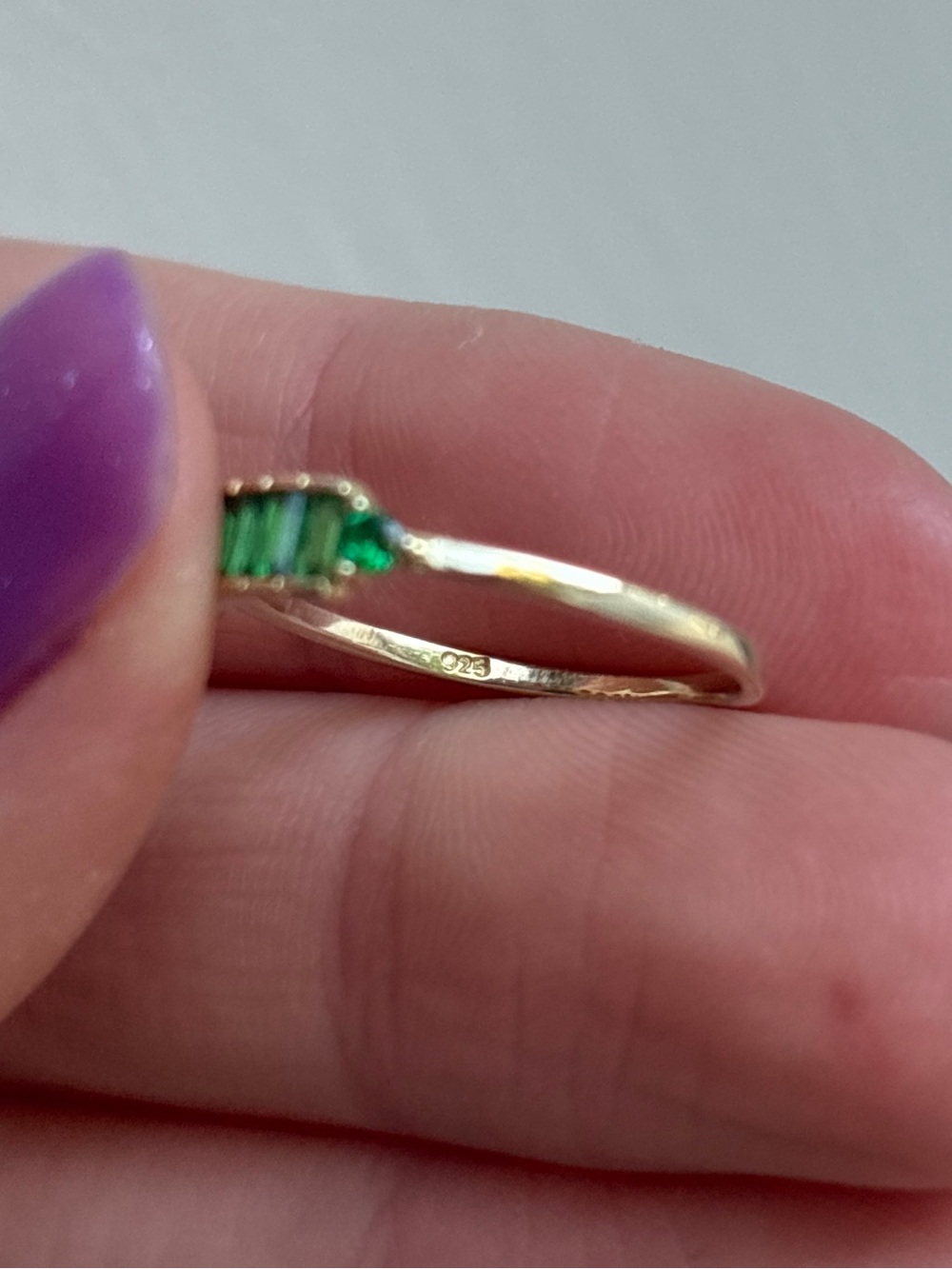 14k Gold Vermeil Dainty Simulated Baguette Emerald Ring - Picture 5 of 8